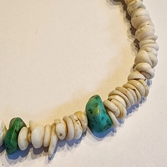 Vintage Necklace TurquoiseNuggets & Puka Shells Heishi 15 Choker